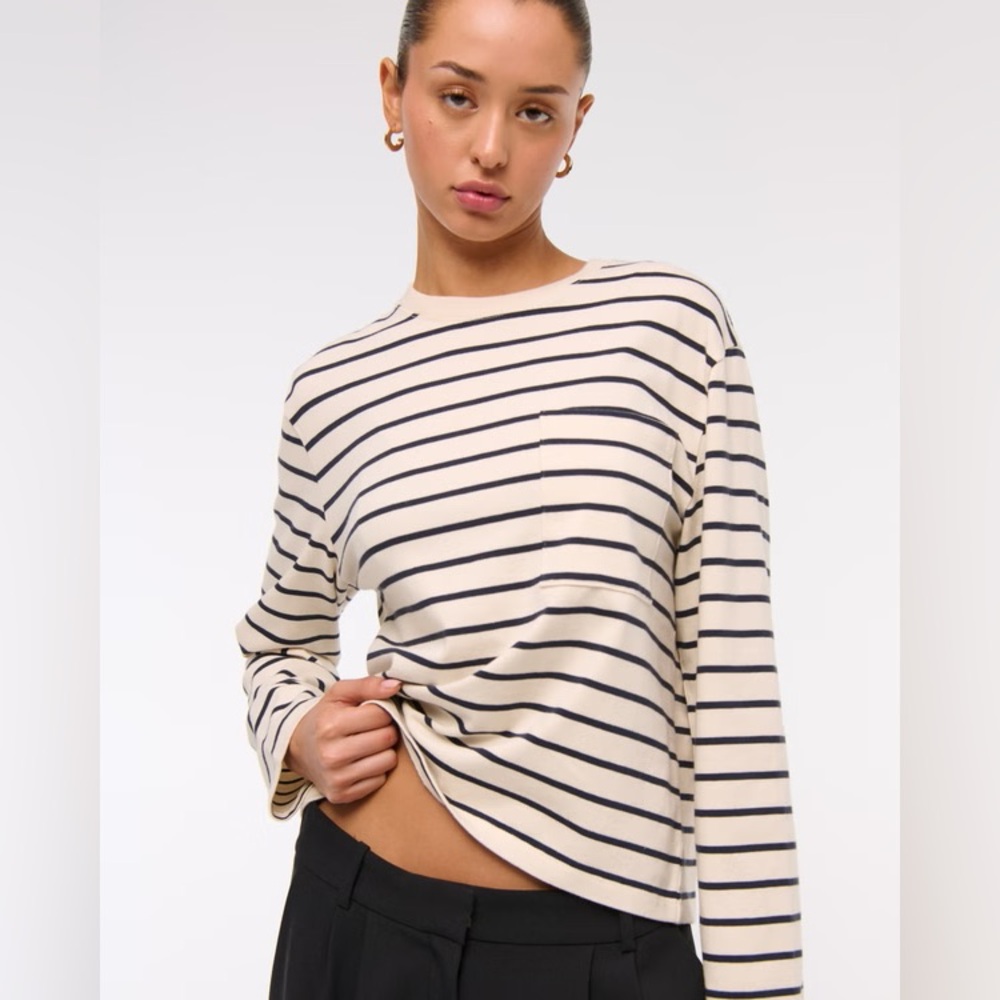 Striped Cream and Black Women's Top